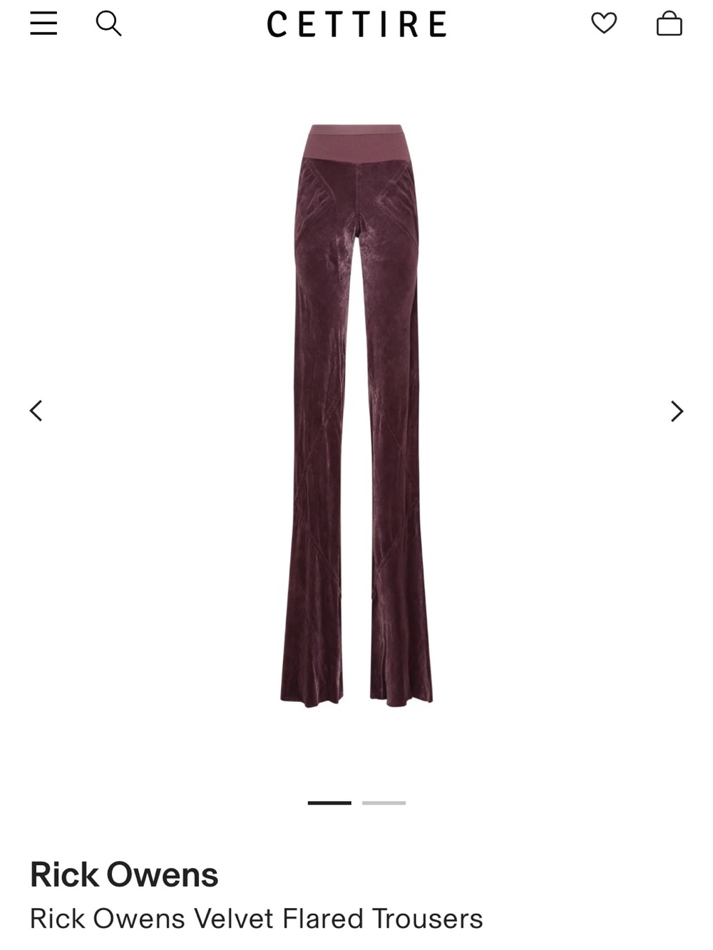 Rick Owens Velvet Flared Trousers — Grey
